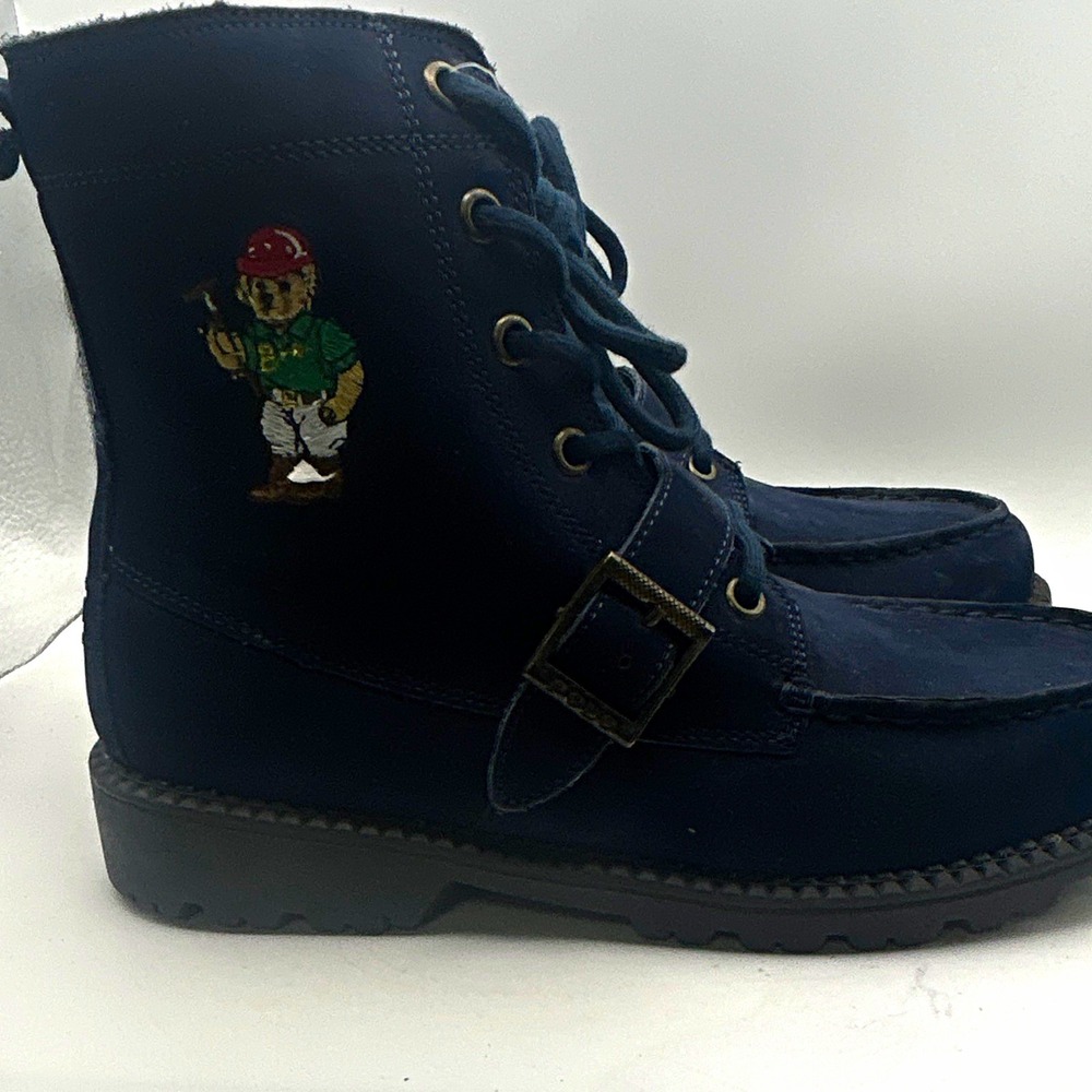 NWOB Polo Ralph Lauren Ranger HI II Mallet Bear Boots Navy Blue Suede 5 Y/W 6.5